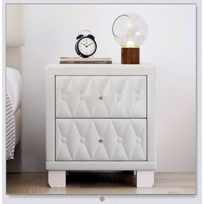 Elegant Velvet Nightstand with 2 Drawers, Crystal Handles, and Button-Tufted Design for Luxurious Bedroom Storage