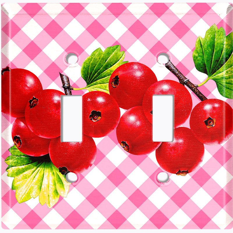 Cranberry Leaf Orange Picnic Food & Beverage 2 - Gang Toggle Light Switch Standard Wall Plate, Pink