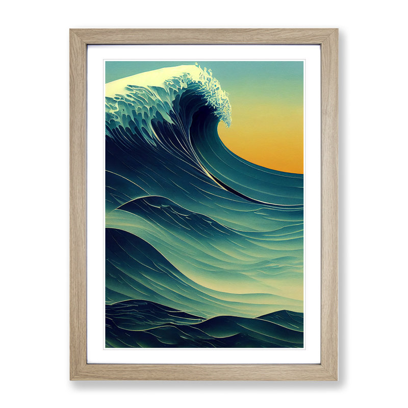 Sunset Ocean Wave No.2 - Wall Art, 48cm H x 36cm W, Oak Framed Paper, White