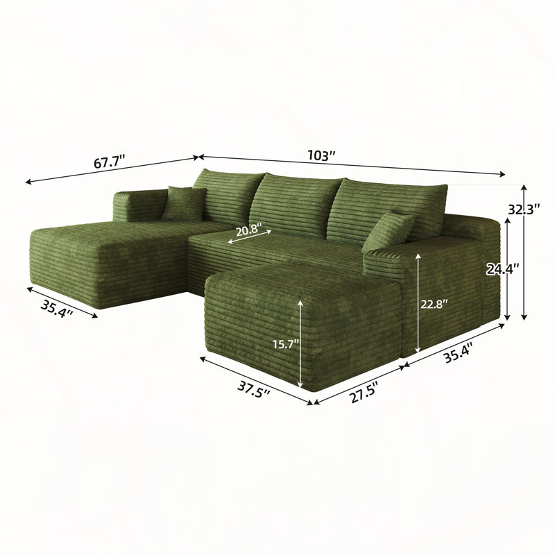 Cloud Sectional Sofa No Assembly, Green