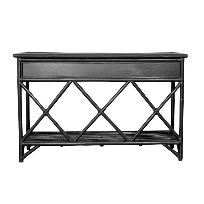 54'' Wide 3 Drawer Rattan Wood Sideboard, Black