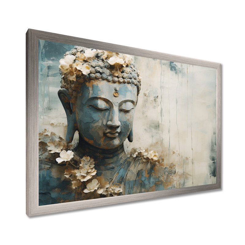 Statue de bouddhisme religieux - art mural bouddhisme, H 30 po x l 40 po x P 1,5 po, Cadre argenté