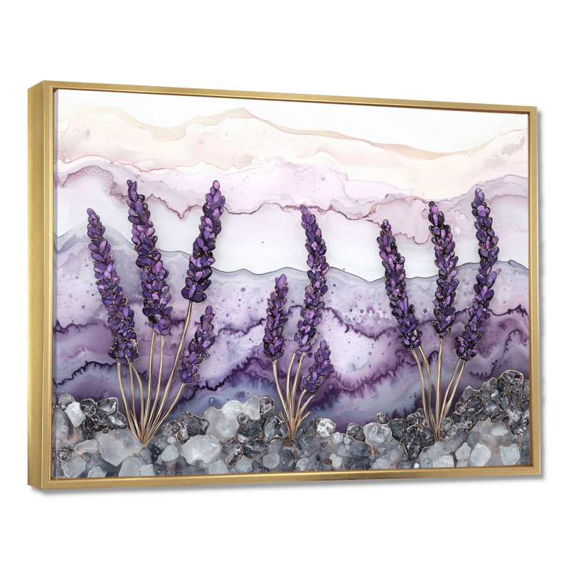 Velours lavande prés sur agate III - décoration murale lavande, H 12 po x l 20 po, Doré