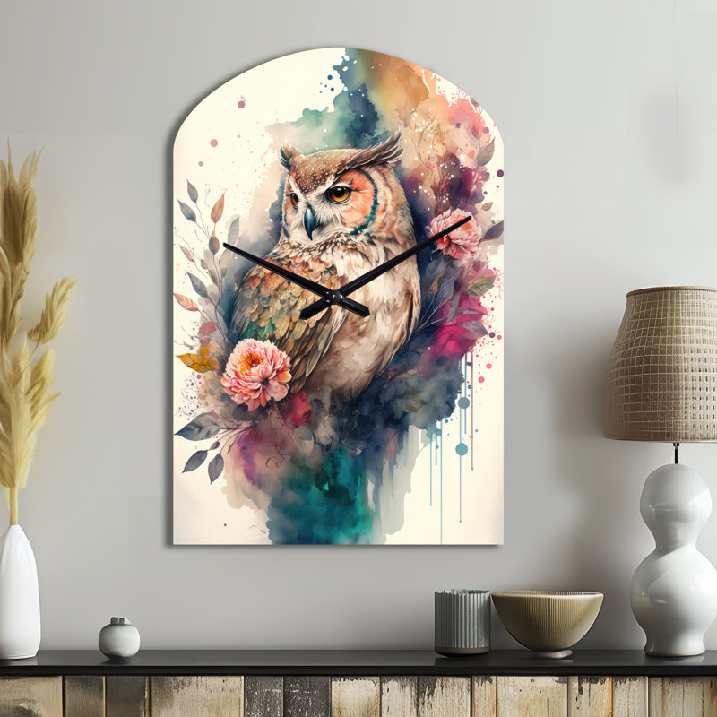 Mignon hiboux, art floral II - horloge murale asymétrique moderne en métal, sans horloge murale, Moyenne