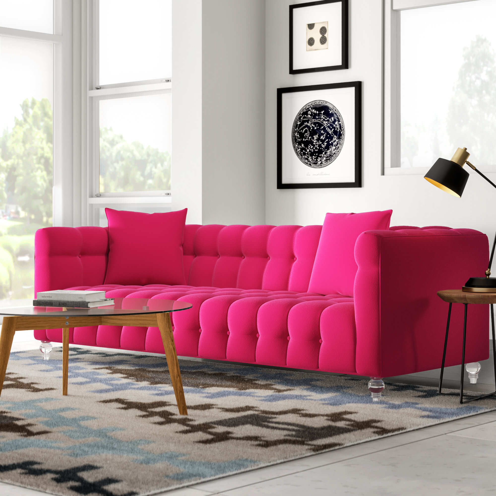 Doyon 90.55” Velvet Tuxedo Arm Sofa