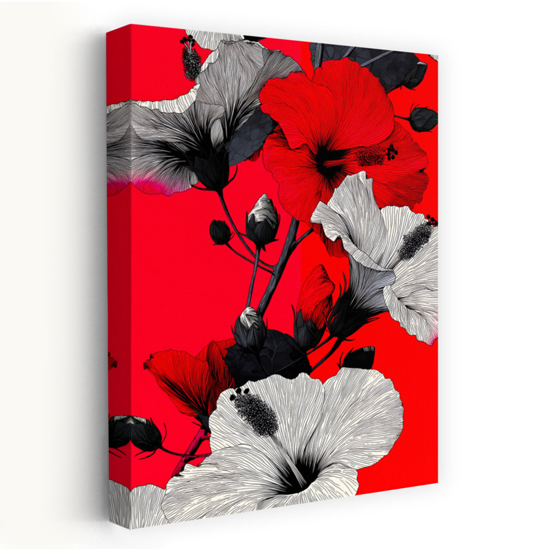 Red Black Hibiscus Bloom Bold Modern Vibrant Hibiscus Flower Nature Wall Art Print