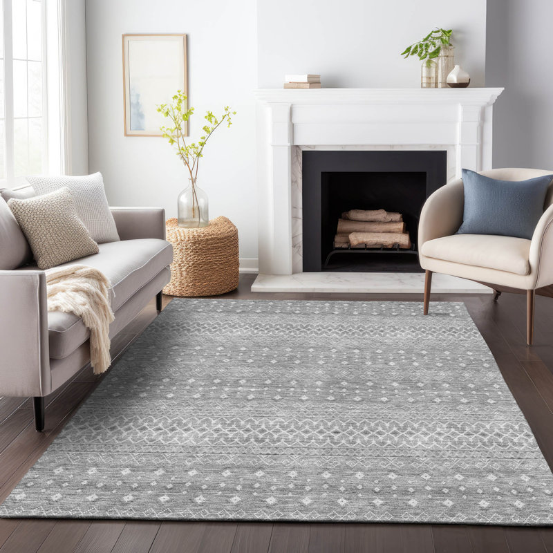 Premium Machine Washable Prisco Silver Rug, Rectangle 5' x 7'6"