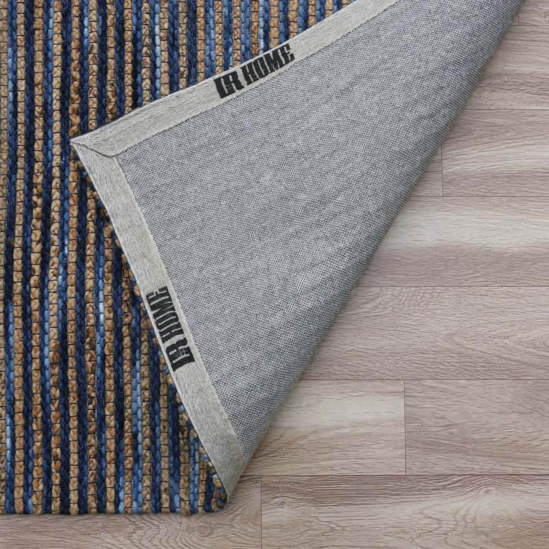 Tapis rayé en jute tissé à la main Anjuta, Rectangle 5 pi x 7 pi 9 po