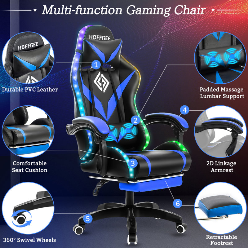 Fauteuil inclinable, ergonomique et pivotant Ivy Bronx, Bleu et noir