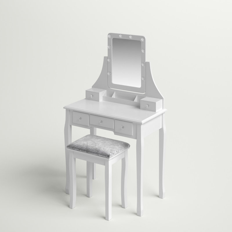 Ensemble coiffeuse et tabouret Aycock, Blanc