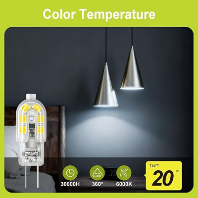 GY G4 1W Energy Saving LED Bulbs Warm White 3000K 12V 173LM Capsule Light Bulbs, Replace 20W Bulb, Non-Dimmable, Non Flicker, 12 Pack