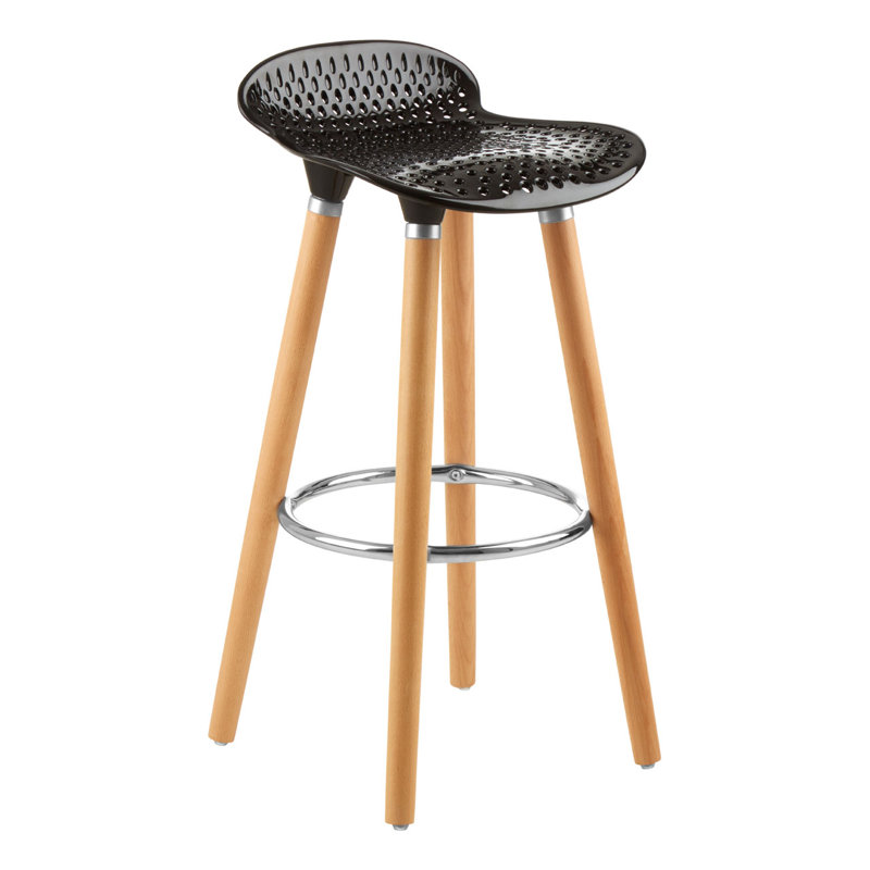 Kai Counter Stool with Solid Wood Frame, Black