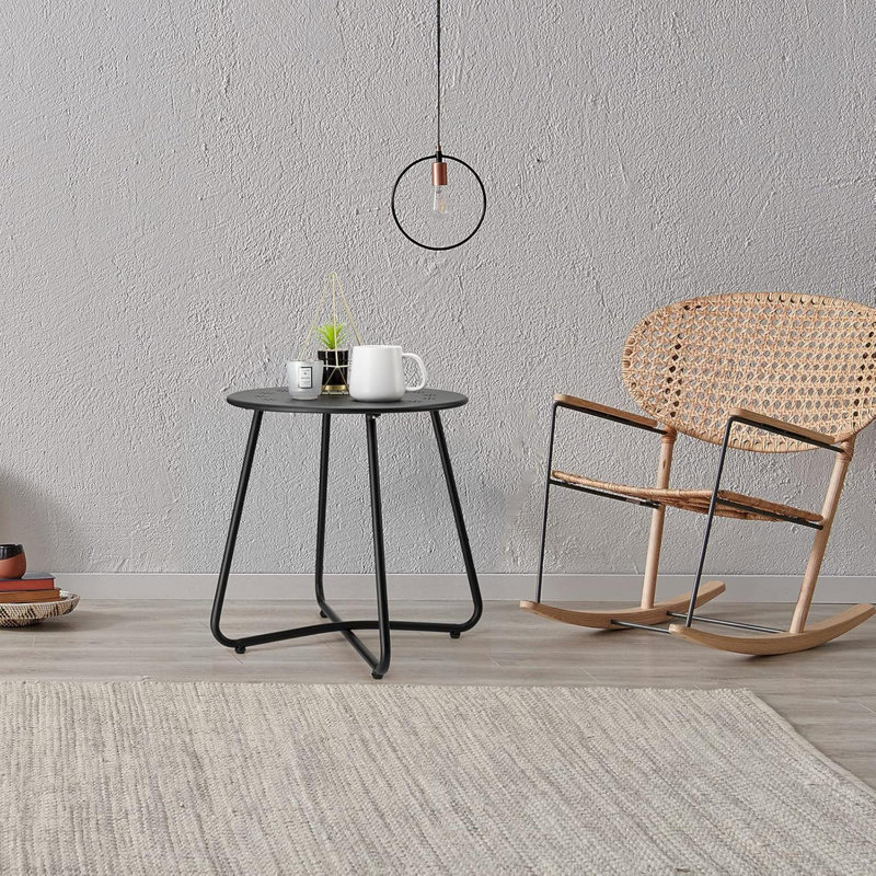 2 Outdoor Side Tables With Flower Cut Outs, Weather Resistant Steel Patio Side Table,  Round Outdoor End Table Metal Side Table For Patio Yard Balcony Garden