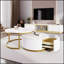 Table basse gigogne ronde moderne avec motif cannelé et tiroir, blanc et or, 27,6 po