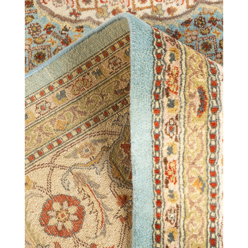 Tapis unique en laine noué à la main 8 pi 1 po x 10 pi 3 po nouvel âge Hayner en bleu clair / brun / ivoire