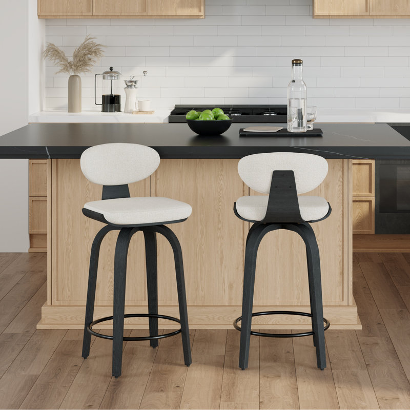 26'' Upholstered Swivel Counter Stool With Back And Bentwood Legs, Black