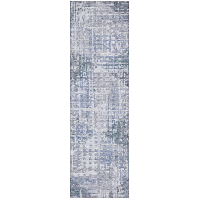 Premium Machine Washable Mayfield Geometric Rug, 1'8" x 2'6", Blue