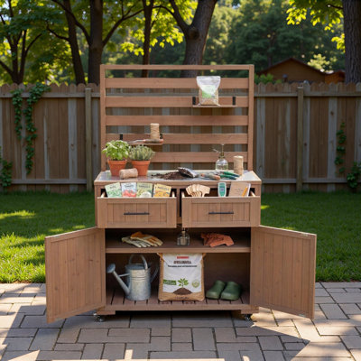 Grand chariot de barbecue pour îlot de cuisine avec plateau en acier inoxydable, petites tablettes mobiles, 2 tiroirs et armoire