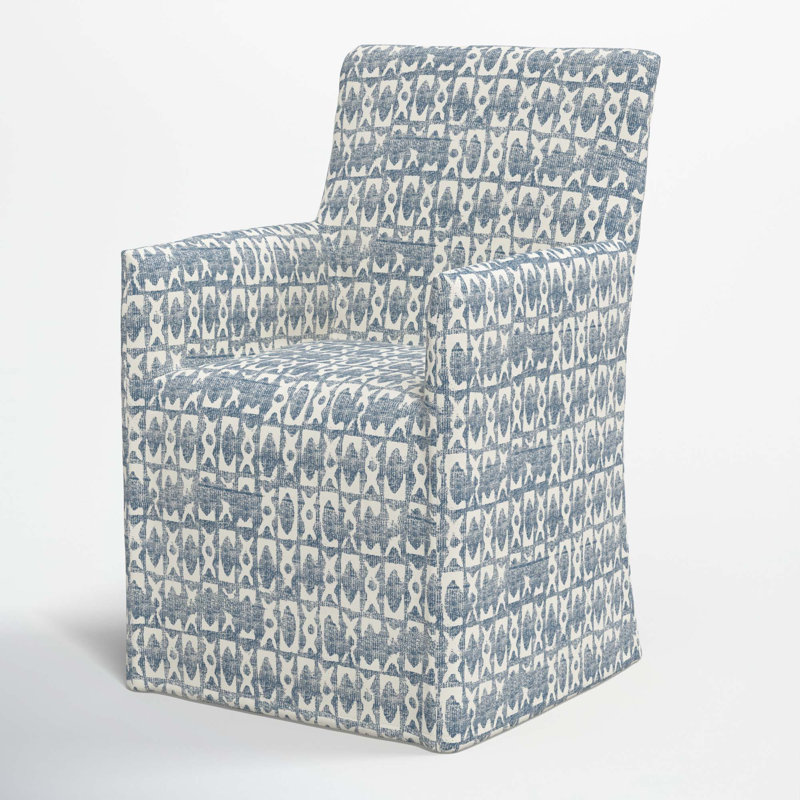 Ivanka 20'' H Cotton Upholstered Armchair, Texture Block Blue