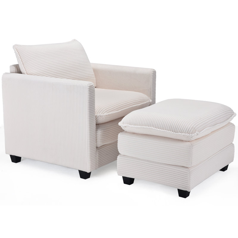 Artoria 32.9 Wide Accent Chairs with Ottoman, Beige Corduroy