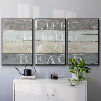 «Life Better Beach», art textuel sur toile 3 pièces