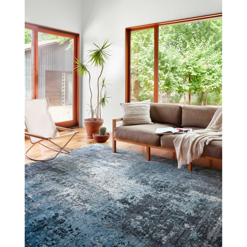 Ballyrashane Power Loom Blue/Black/Gray Rug, Rectangle 2'3" x 3'10"