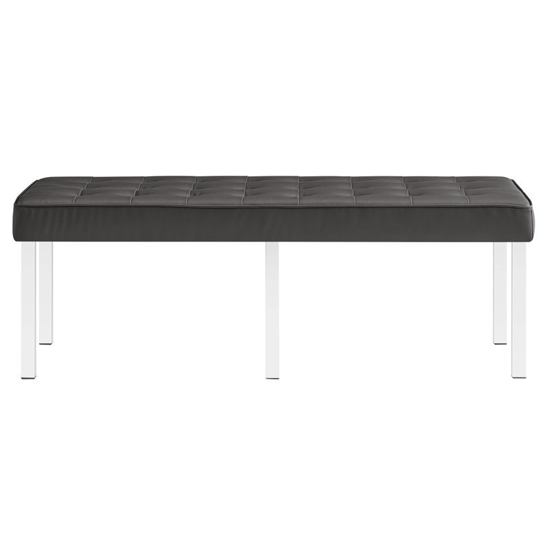 Silver Gray Tufted Faux Leather Bench with Stainless Steel Legs