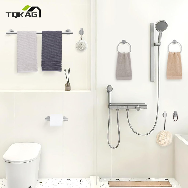 8-Piece Bathroom Hardware Set SUS304 Stainless Steel Wall Mounted Towel Bar Toilet Paper Holder And Hooks, Brushed Nickel