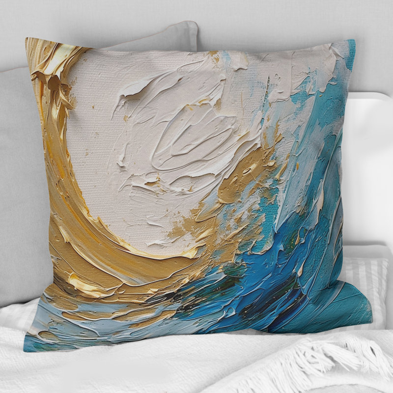 Coussin décoratif à spirales or et turquoise