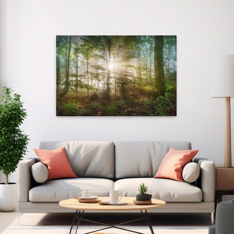 «Morning Sun», art contemporain de paysage forestier abstrait, H 40 po x l 60 po
