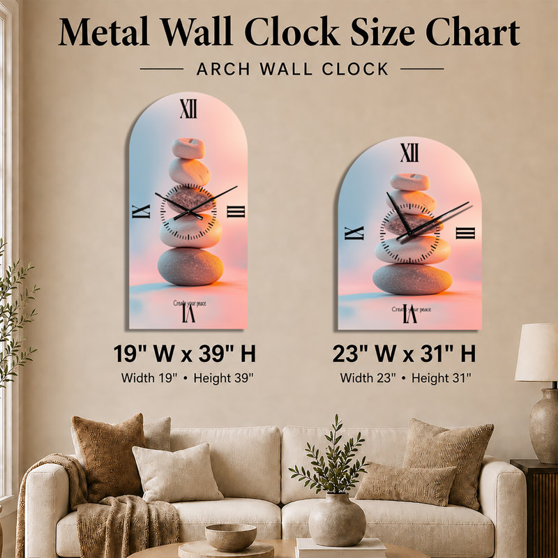 Créez votre paix - Horloge murale arquée en métal Zen sans tic-tac, H 31 po x l 23 po - Arche