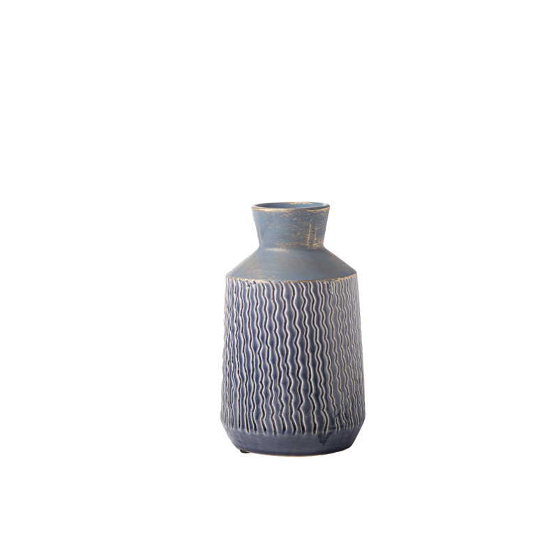 Dilys Ceramic Table Vase, Navy Blue, 14" H x 5.75" W x 5.75" D