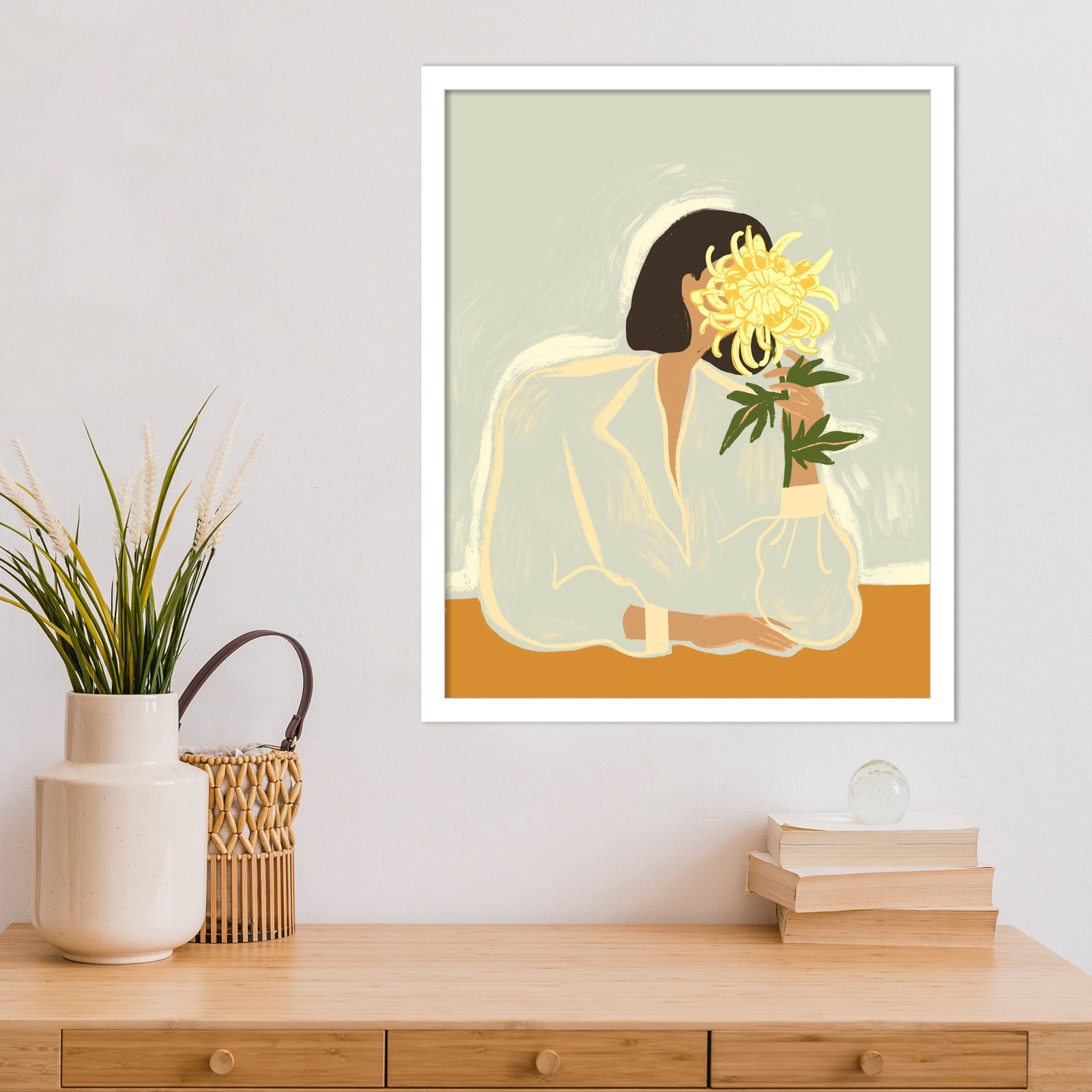 Parkston "Lady with Chrysanthemum" Print, White, 21" H x 17" W