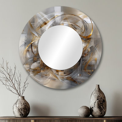 Encre liquide grise et dorée captivante - miroir mural rond abstrait en marbre_MTMIR61852