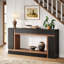 Console de 63 po de long couloir décoratif, canapé à 2 niveaux en panneau de particules avec accents noyer, mobilier d'entrée moderne et mince pour le salon et le vestibule