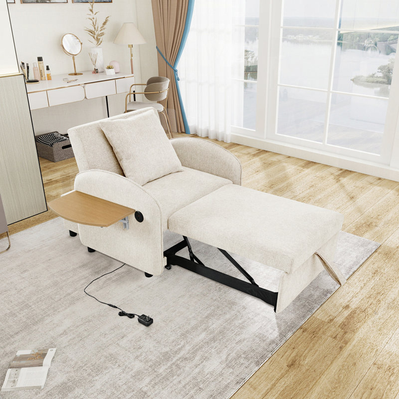 Canapé-lit convertible simple en futon 3 en 1 avec support pour téléphone, Blanc crémeux