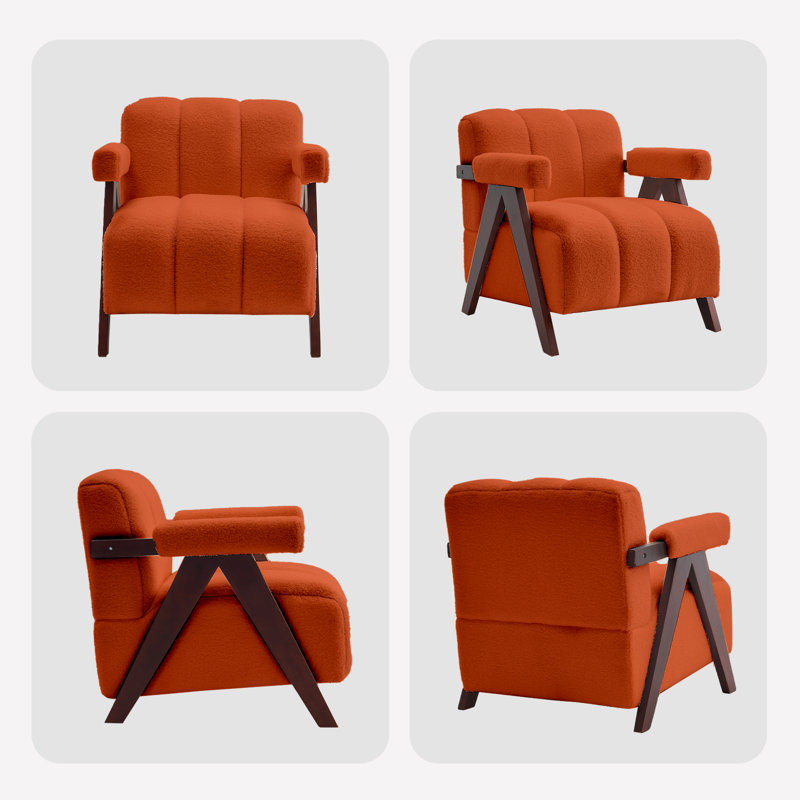 Submi Accent Chair Mid-Century Modern with Wide Backrest for Bedroom, Upholstered Living Room Chair, Orange-Teddy