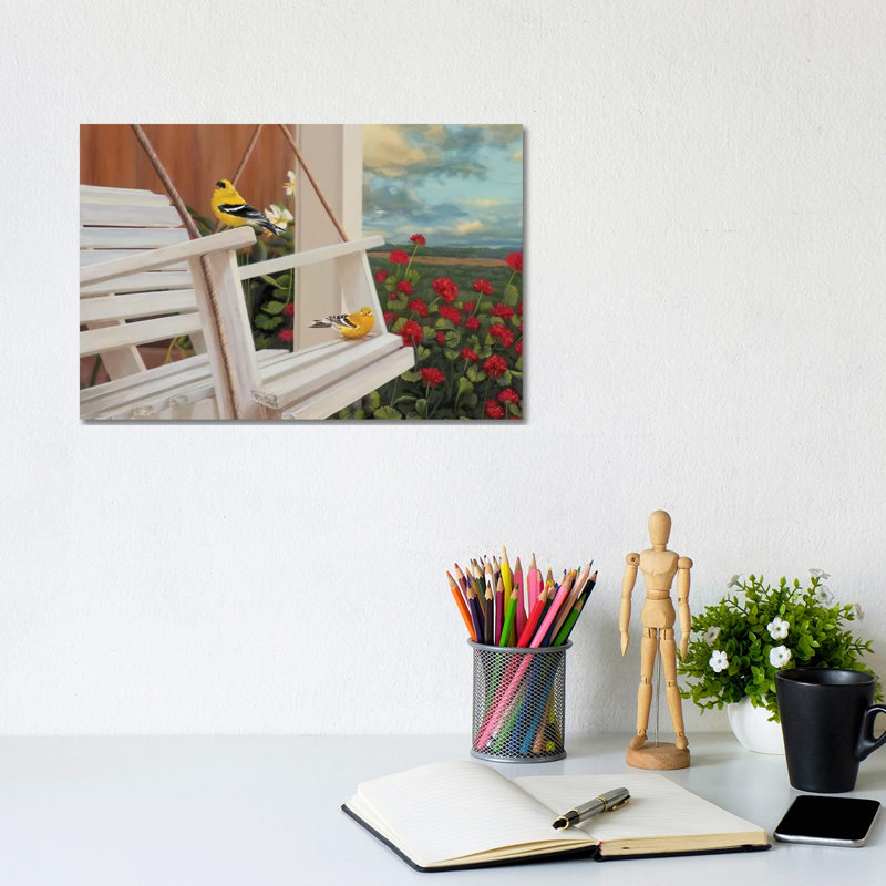 Front Perch Swingers by Camille Engel - Wrapped Canvas Painting, 20.32cm H x 30.48cm W x 1.9cm D
