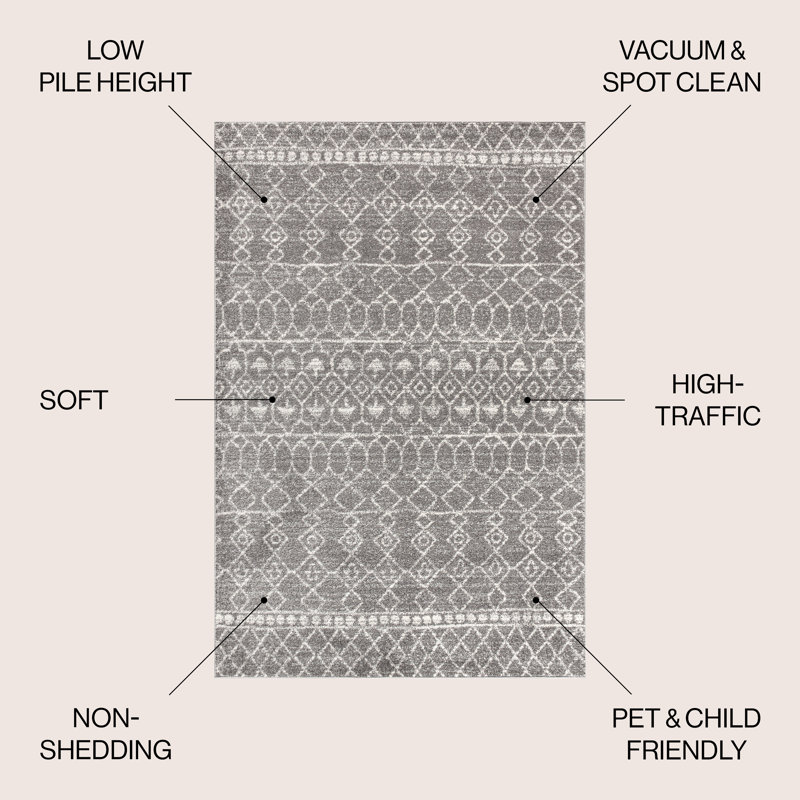 Bouton Moroccan Beni Souk Gray/Cream Rug, Rectangle 3' x 5'