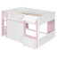 Lit mezzanine double avec maisonnette et rangement, lit en bois moderne pour enfants / adolescents, blanc et rose-130154222
