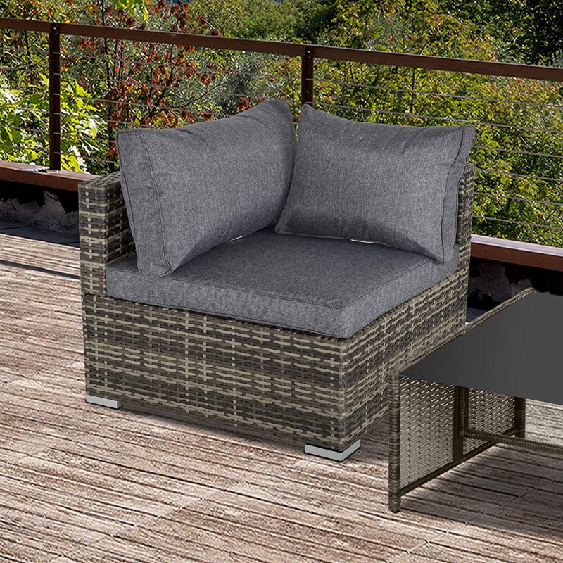 Gennett Outdoor PE Rattan Corner Sofa Garden Wicker Furniture, Brown