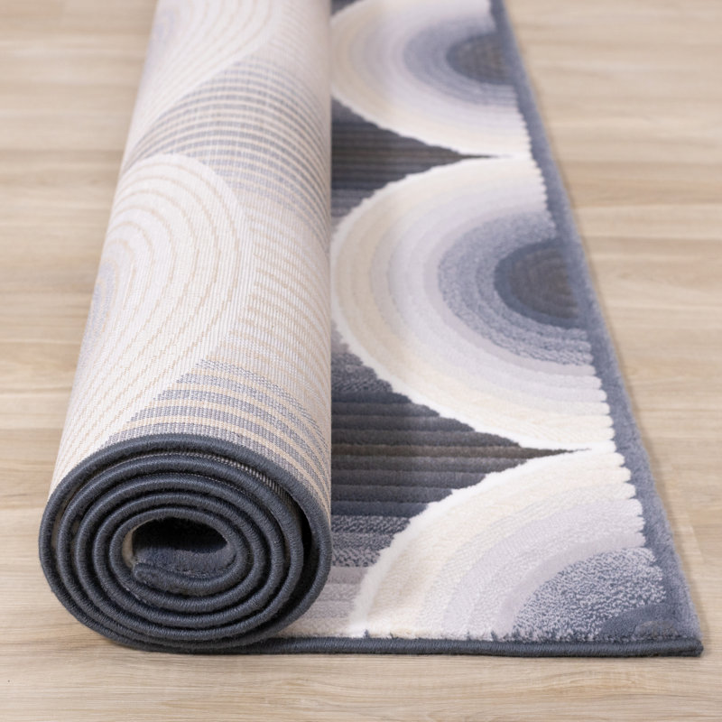 Tapis géométrique crème / brun / bleu Annamay Anjonette, Rectangle 5 pi 3 po x 7 pi 7 po