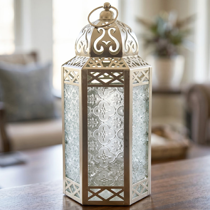 Moroccan Candle Lantern Decorative Candle Holder Lamp for Table or Hanging, Ramadan Decorations, Weddings, Indoor Home Decor, Outdoor Patio or Porch (Set of 2)