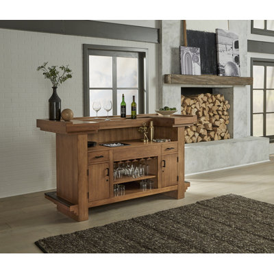 American Heritage Alta Home Bar - Brushed Walnut Finish with Glass Stemware Holders, Wine Bottle Storage, Removable Ice Bucket & Storage Shelving