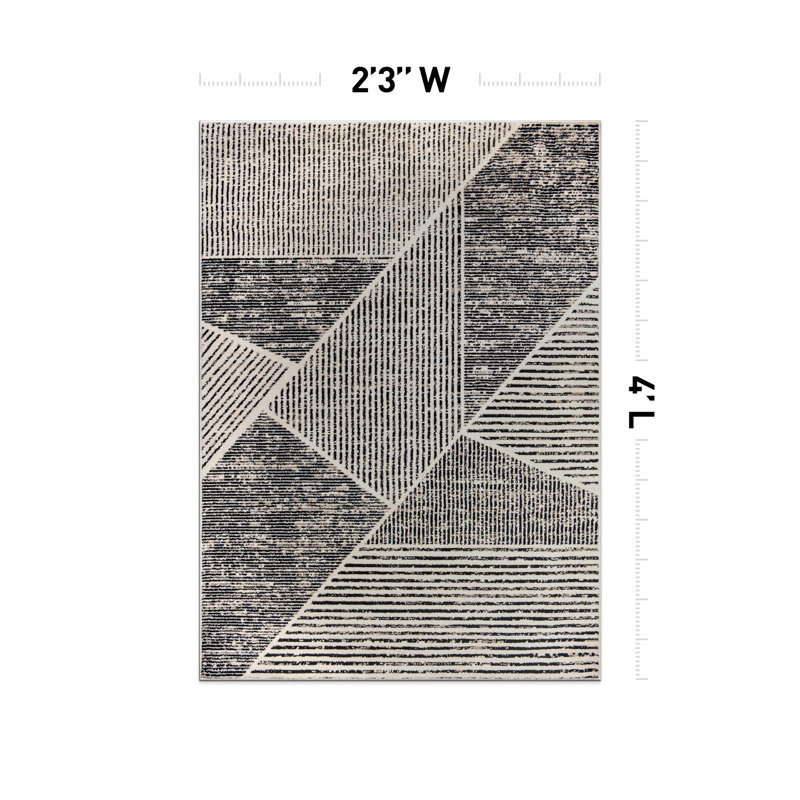 Contemporary Distressed Geometric Area Rug, Rectangle 2'2" x 4'