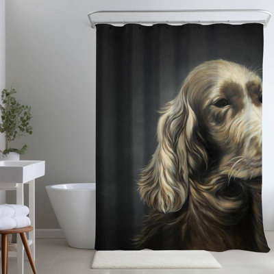 Field Spaniel – Hyperrealist Brown Home – Polyester Shower Curtain, Dye Sublimation Print, 71" W × 74" L