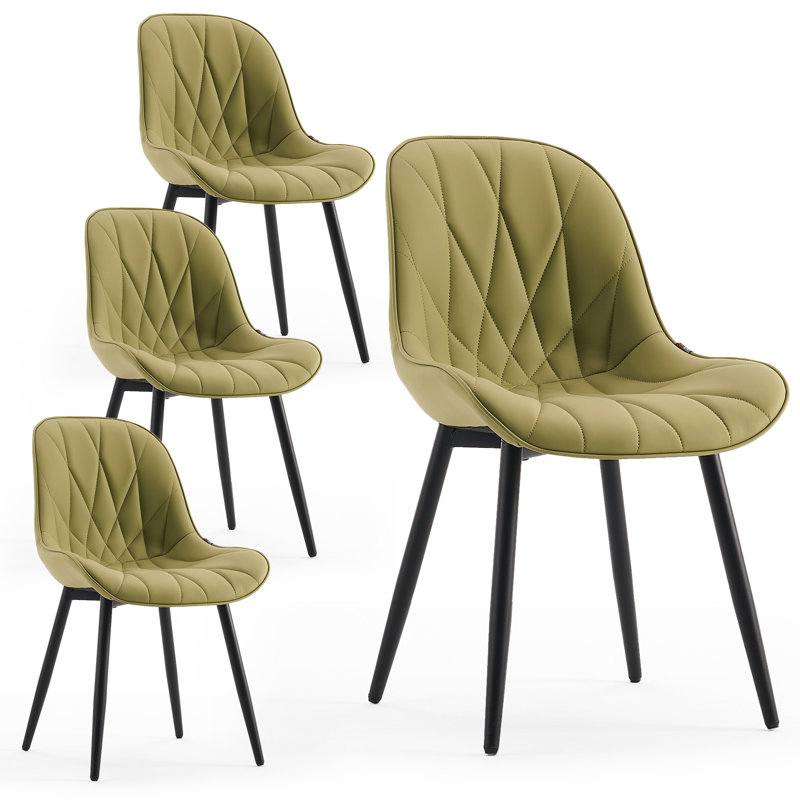 Chardee Tufted Upholstered Dining Chairs Faux Leather Waterproof Side Chair With Metal Frame, Avocado Green