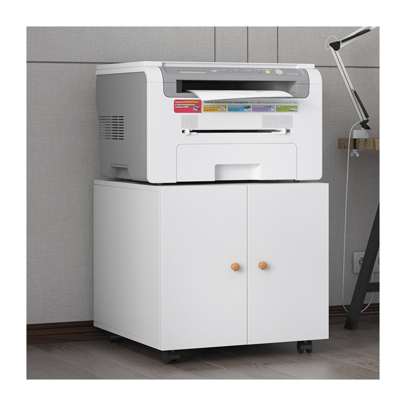 Support d'imprimante mobile blanc avec rangement en métal blanc
