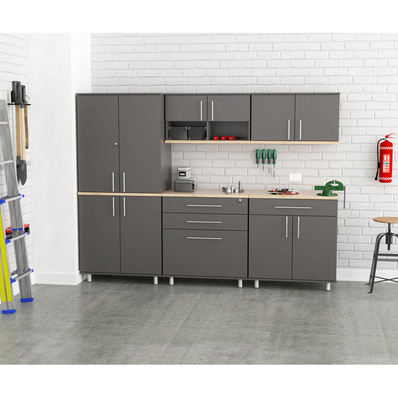 Jezelle 5 Piece Storage System, Dark Gray/Maple