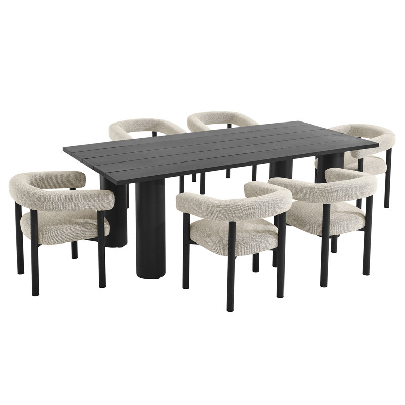 Ensemble de table de salle à manger et de chaises d'extérieur en aluminium 7 pièces Nautica, Gris, Ivoire ivoire